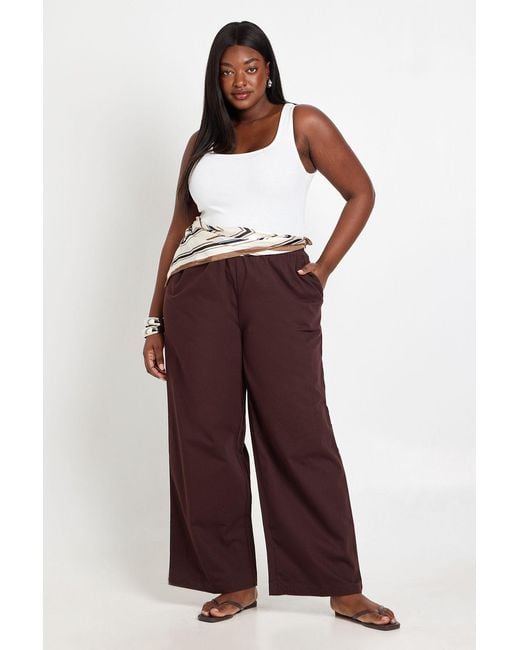 Boohoo Red Plus Chambray Elasticated Wide Leg Trouser