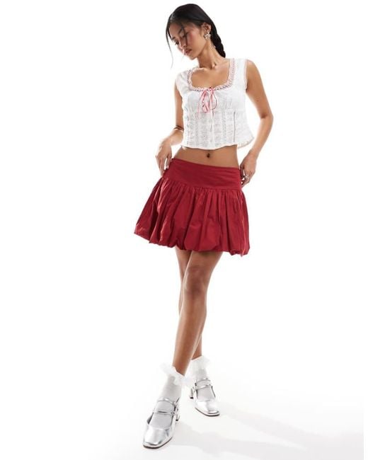 Motel Red Kiyowo Puffball Cotton Mini Skirt