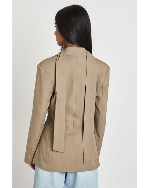Boohoo Natural Scarf Detail Cinched Blazer