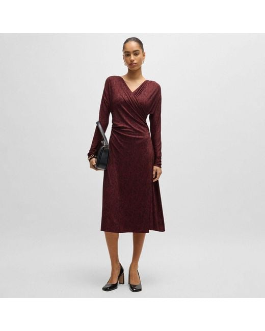 Boss Red Ettita Allover Print Wrap-Front Dress