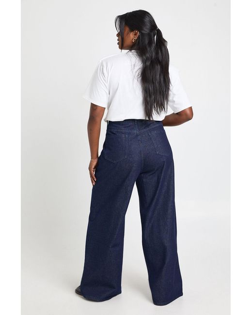 Boohoo Blue Plus High Waist Wide Leg Jean