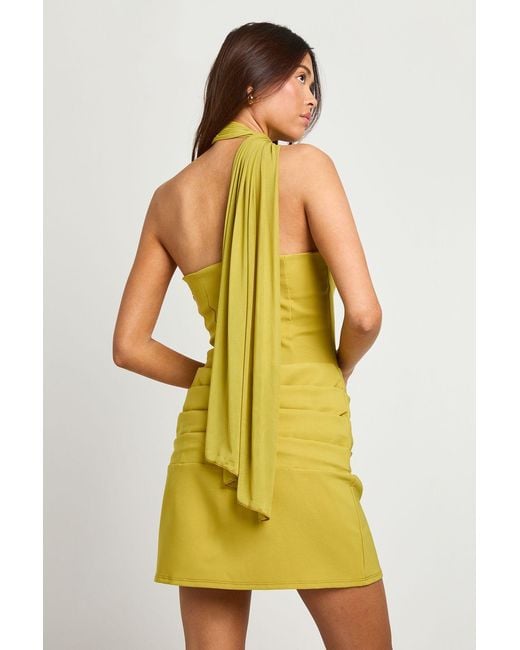 Boohoo Yellow Mesh Fabric Mix Draped Mini Dress
