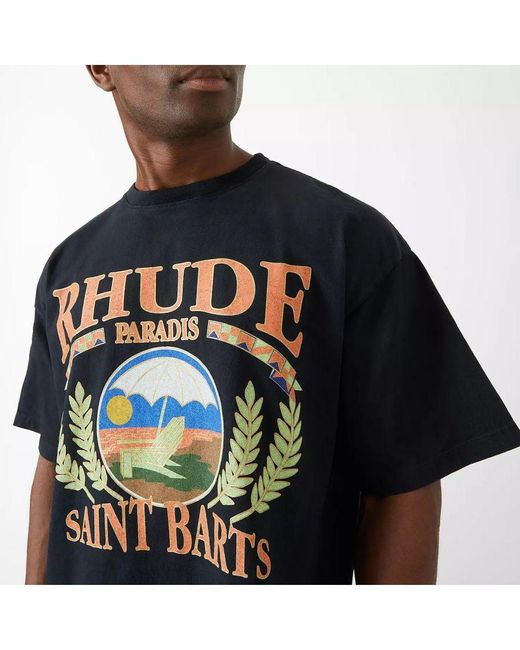 Rhude Saint Barts T-shirt Met Strandstoellogo In Zwart in het Blue voor heren