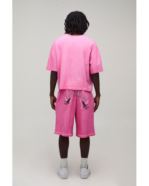 BoohooMAN Pink Baggy Fit Washed Bright Printed Short for men