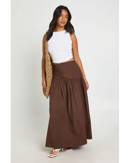 Boohoo Brown Petite Asymmetric Dropped Waist Maxi Skirt