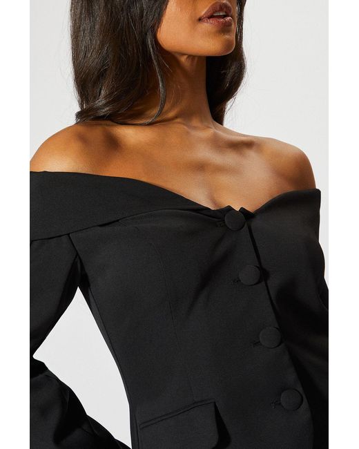 MissPap Black Tailored Bardot Button Down Blazer