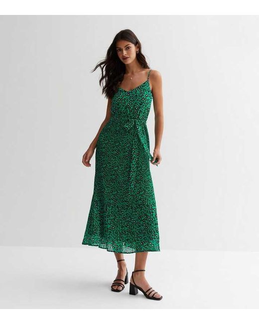 Gini London Green Animal Printed Cami Pleated Midi Dress