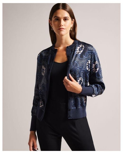Ted Baker Blue Ryviad Printed Woven Front Cardi