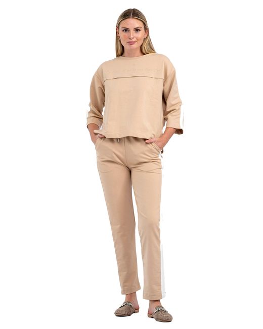 Tom Barron Natural Damen-Trainingsanzug Mit Halbkurzen Ärmeln Und Stickereidetails