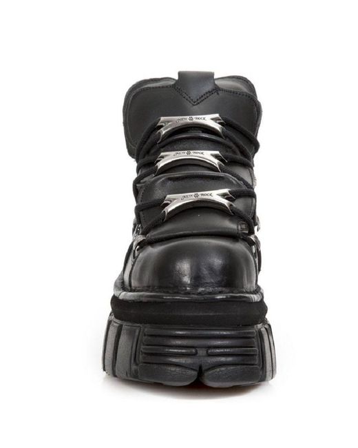 New Rock Black 106-S29 Tower Shoes Metallic Leather Biker Punk Gothic Boots