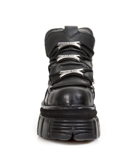 New Rock Black 106-S29 Tower Shoes Metallic Leather Biker Punk Gothic Boots