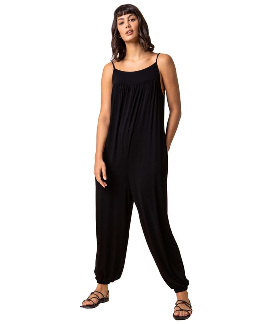 Roman Black Strappy Full Length Jersey Jumpsuit