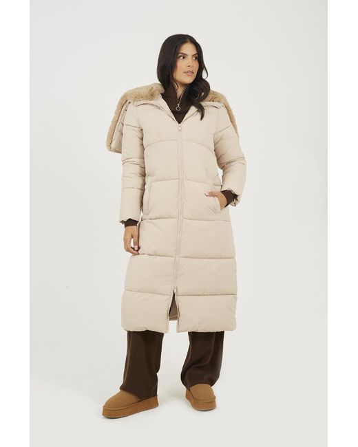 Brave Soul Natural Maxi Padded Jacket With Split Hood
