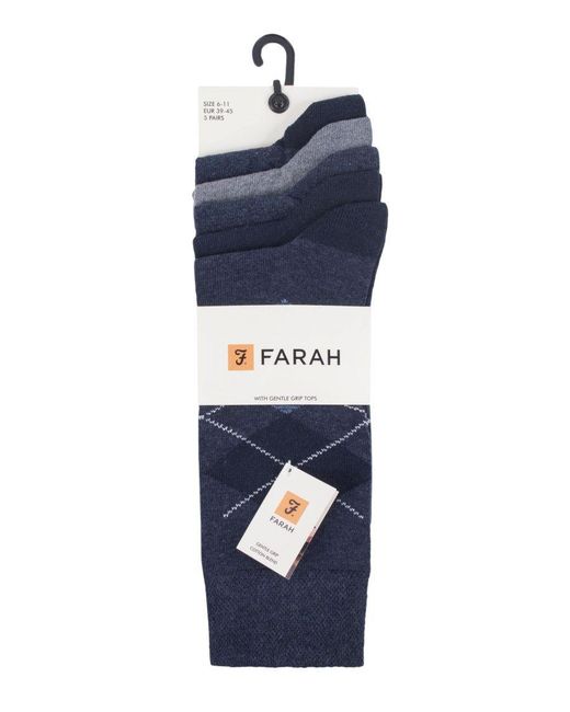 Farah Blue 5 Pack Thin Breathable Classic Argyle Patterned Soft Top Cotton Dress Socks for men