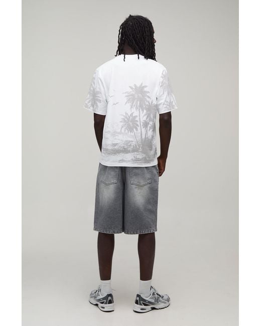 BoohooMAN Gray Regular Palm Print T-Shirt for men