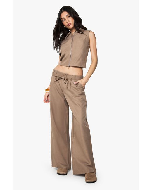 Boohoo Natural Woven Tailored Belted Wide Leg Trouser