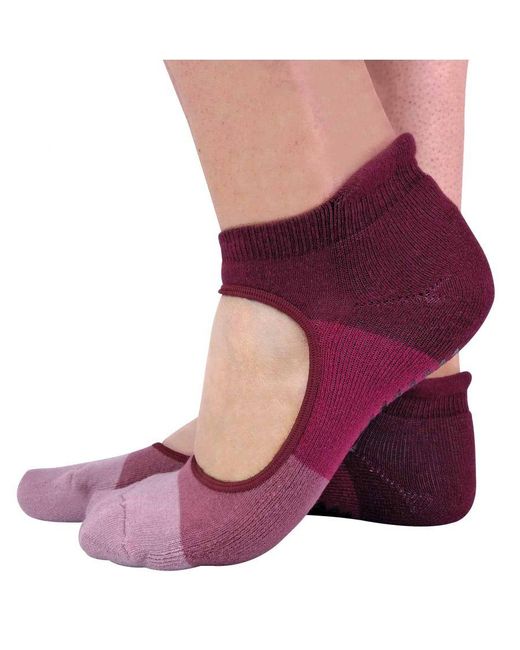 Sock Snob Purple 2 Pairs Ladies Non Slip Grip Low Cut Invisible Pilates Yoga Socks