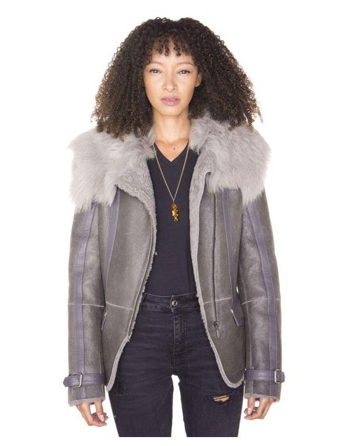 Infinity Leather Gray Toscana Shearling Flying Jacket-Teresina