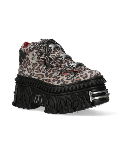 New Rock Black M-106Wall-C56 Print Leather Gothic Platform Ankle Boots