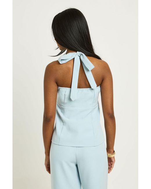 Boohoo Blue Button Halter Square Neck Waistcoat