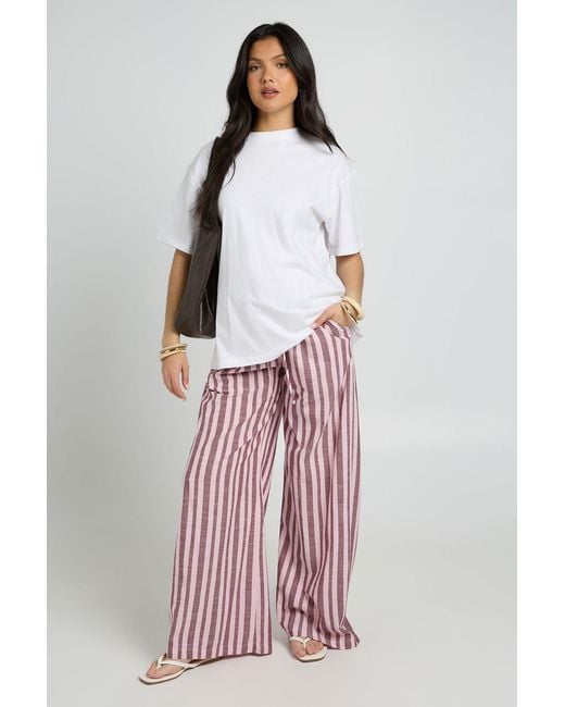 Boohoo Pink Maternity Woven Stripe Elasticated Waist Wide Leg Trouser