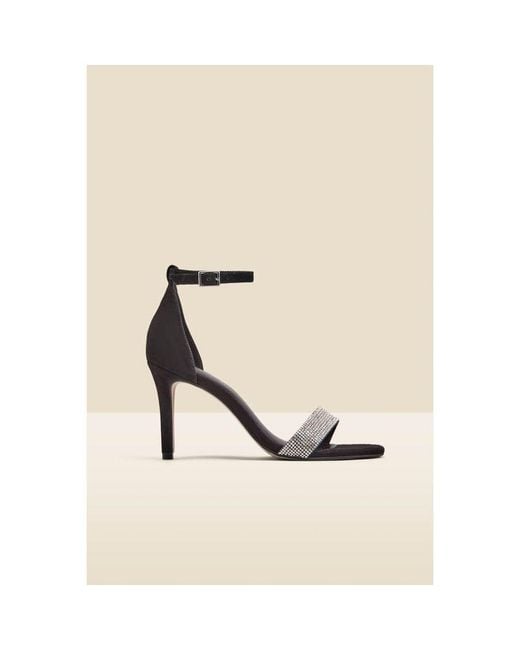 Sosandar Brown Suede Diamante Strap Barely There High Heel Sandal