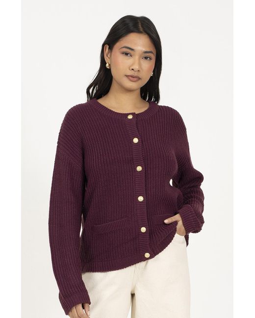 Brave Soul Purple Round Neck Fisherman Knit Cardigan