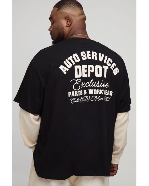 BoohooMAN Black Plus Oversized Faux Layer Waffle Long Sleeve T-Shirt for men