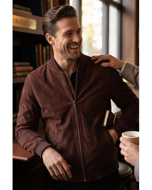 Infinity Leather Brown Goat Suede Ma-1 Bomber Jacket-North for men
