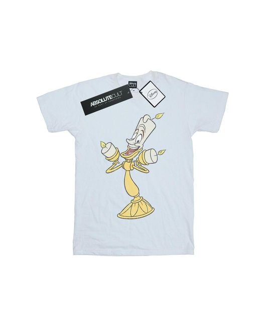 Disney White Beauty And The Beast Lumiere Distressed T-Shirt Cotton for men