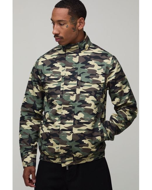 BoohooMAN Gray Regular Fit Camo Twill Field Jacket for men