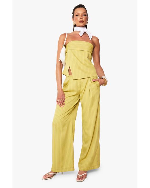 Boohoo Yellow Woven Pinstripe Straight Leg Trouser