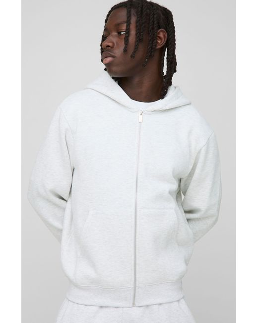BoohooMAN White Basic Boxy Zip Through Hoodie for men