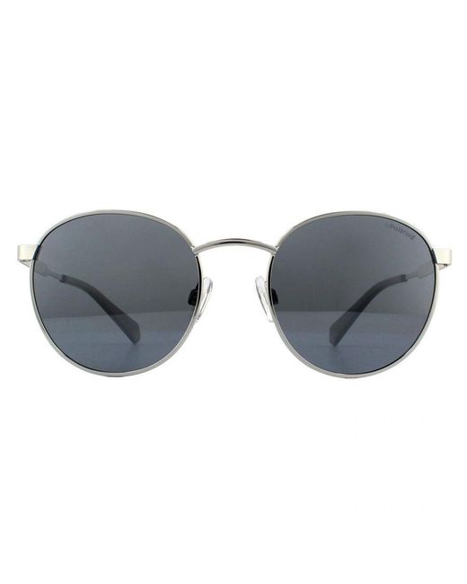Polaroid Gray Round Palladium Mirror Polarized Sunglasses Metal