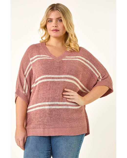 Roman Red Curve Stripe V-Neck Knit Jumper