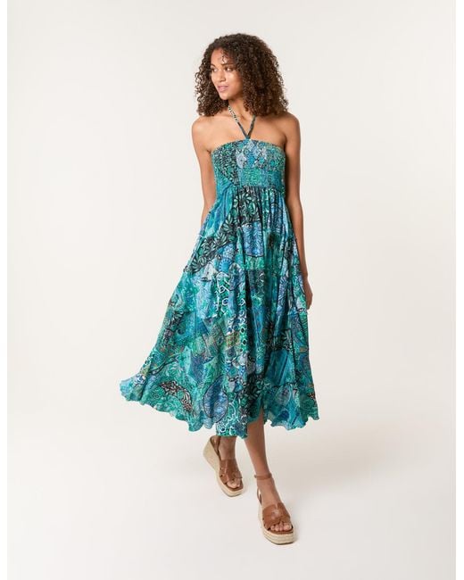 Blue Vanilla Blue Patchwork Halter Neck Dress