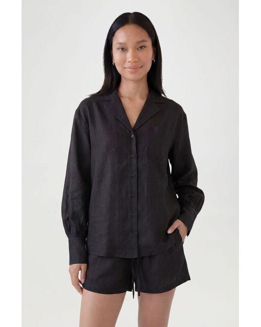 Boohoo Black Linen Look Boyfriend Shirt & Relaxed Fit Shorts