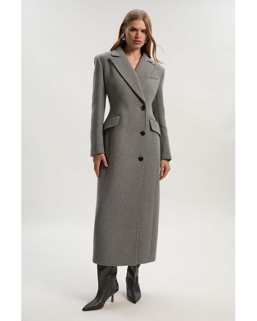 Karen Millen Gray Wool Blend Tailored Fitted Maxi Coat