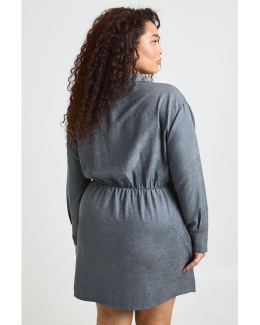 Boohoo Gray Plus Peached Collared Wrap Shirt Dress