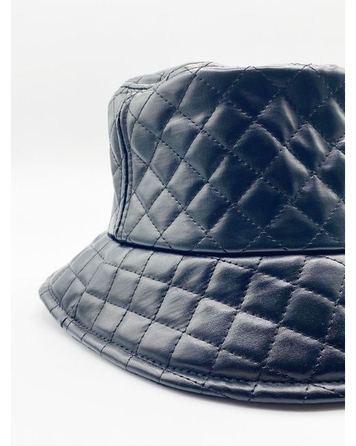 SVNX Blue Emerald Quilted Pu Leather Bucket Hat for men