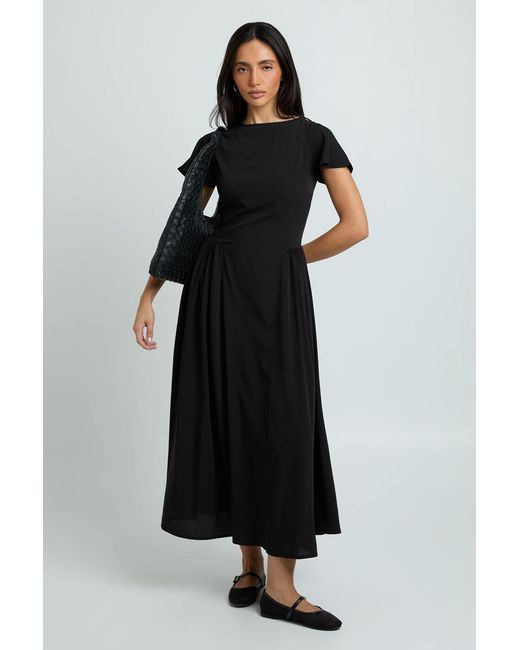 Boohoo Black Textured Flared Sleeve Volume Skirt Midaxi Dress