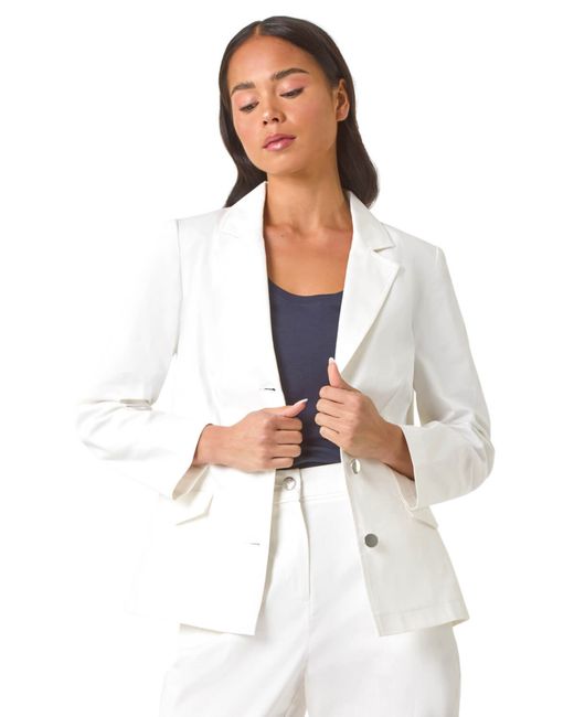 Roman White Petite Cotton Stretch Blazer