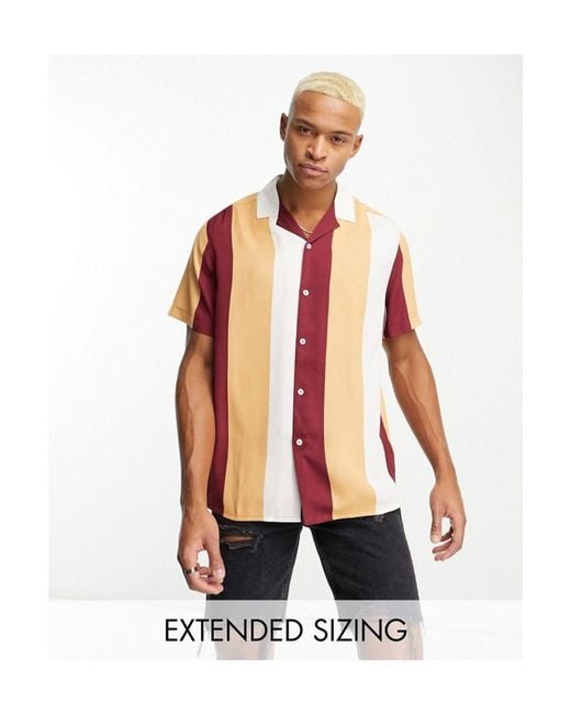 ASOS Red Relaxed Revere Retro Stripe Shirt for men