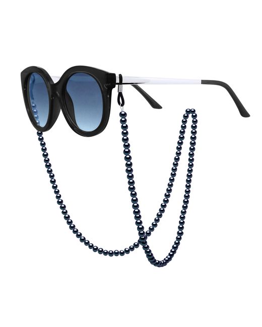 Ateliers Saint Germain Blue Row Of Pearls Glasses Holder -Real Cultured Freshwater Semi Round-Round 5-6 Mm