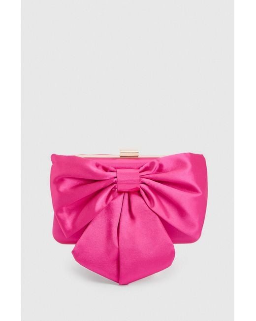 Oasis Pink Azalea Satin Bow Detail Clutch Bag