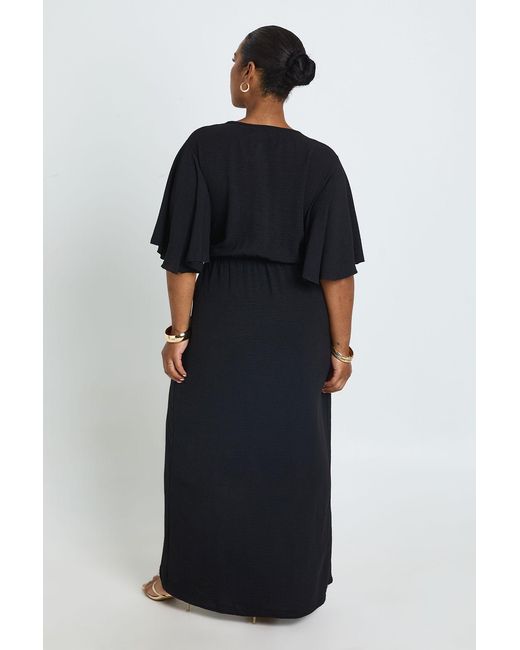 Boohoo Black Plus Textured Tie Detail Maxi Dress