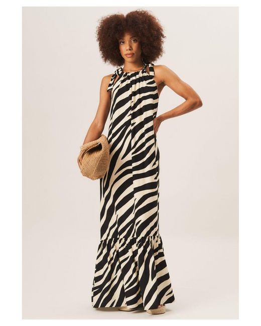 Gini London White Zebra Print Tie Shoulder Maxi Dress