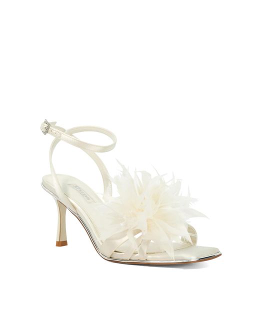 Dune White Mylove Open Toe Feather Trim Heel Sandal