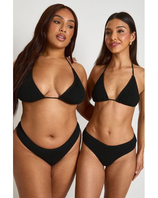Boohoo Black Premium Fits All Crinkle V Front Thong Bikini Bottom
