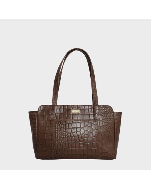Assots London Brown 'judith' Tan Croc Real Leather Shoulder Bag